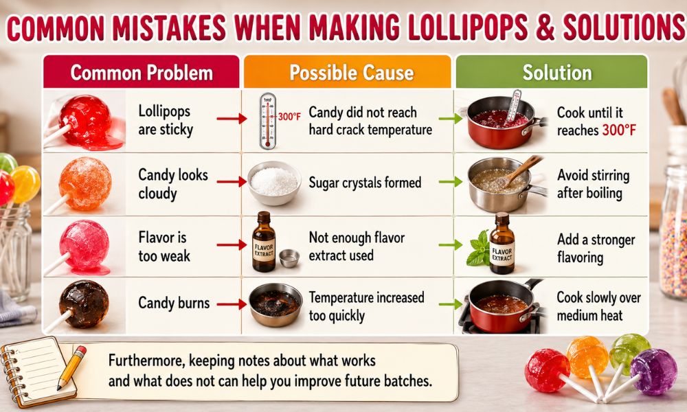 Common mistakes when making lollipops and their solutions.