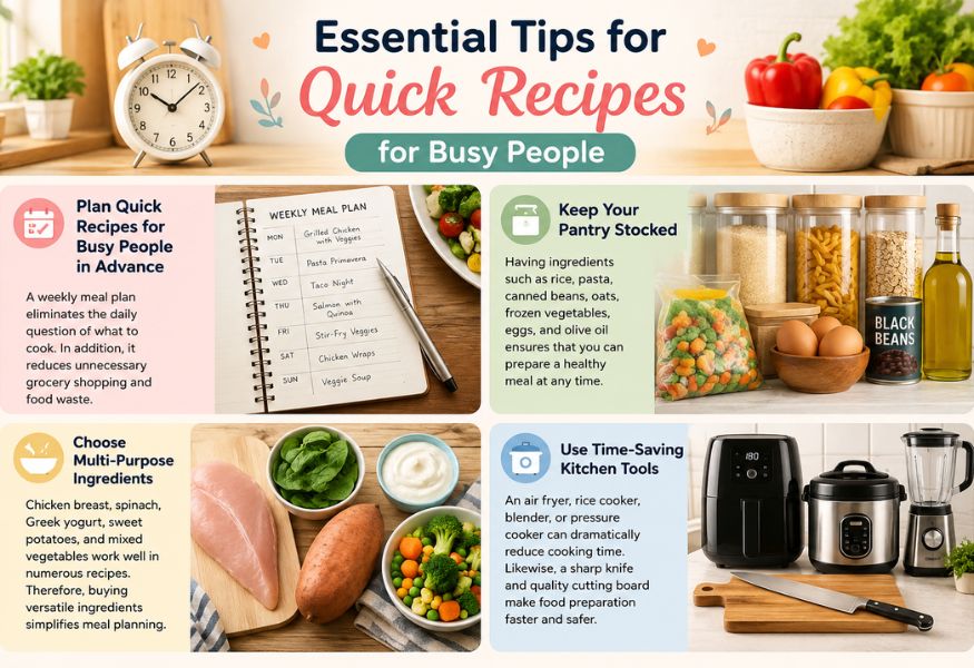 Quick breakfast recipes featuring overnight oats, a veggie egg wrap, and a Greek yogurt fruit bowl for busy mornings.