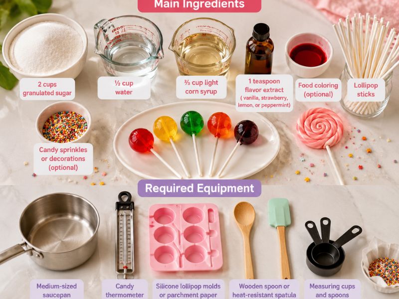 Lollipop recipe ingredients and equipment for making homemade lollipops