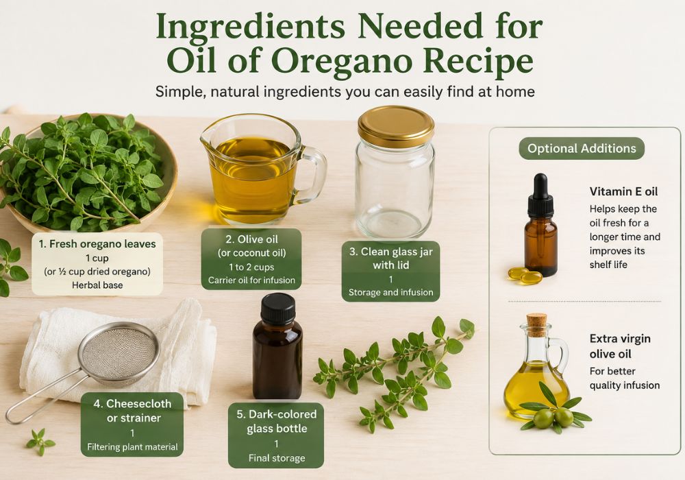 Ingredients for homemade oil of oregano recipe