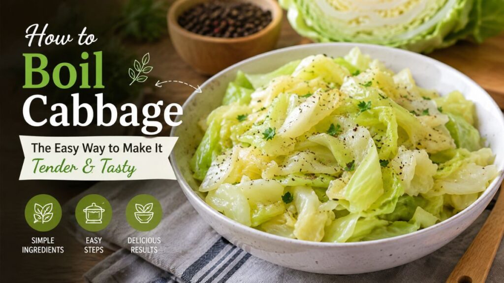 How to boil cabbage recipe with tender seasoned cabbage in a bowl
