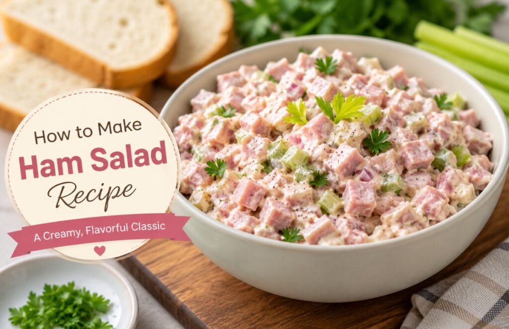 How to make ham salad recipe with creamy dressing, diced ham, celery, and onion