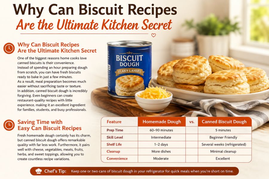 Can biscuit recipes featuring canned biscuit dough and homemade baked biscuits for quick and easy meals.