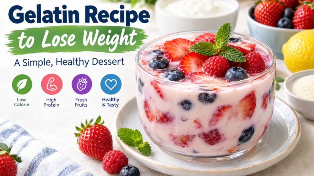 Gelatin recipe to lose weight with Greek yogurt and fresh berries in a glass dessert cup