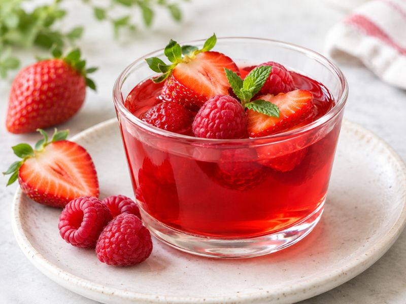 Sugar-free Jello dessert with fresh berries