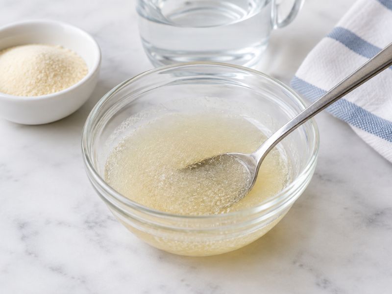 Unflavored gelatin softened in cold water