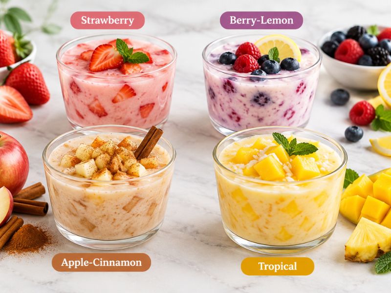 Different homemade gelatin dessert variations with fruit