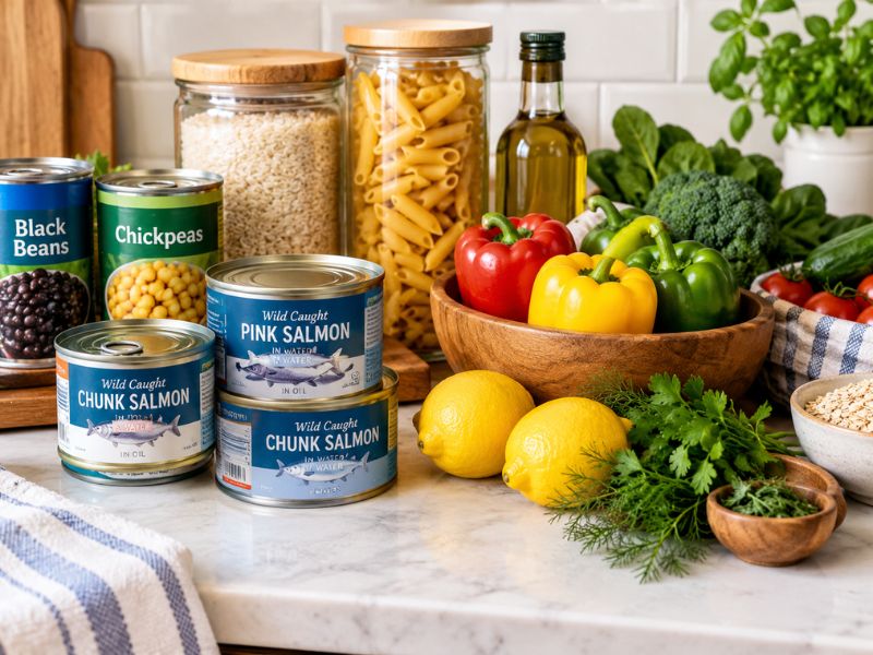 Canned salmon and pantry ingredients for easy everyday meals